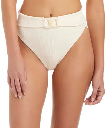 Sanctuary Rib High Waist Bikini Bottoms In White