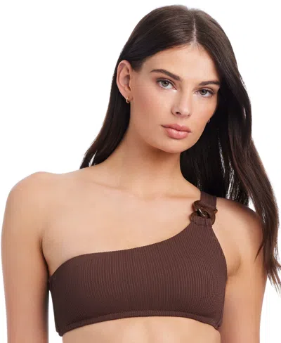 Sanctuary One-shoulder Bikini Top In Espresso