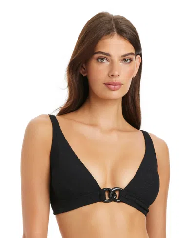 Sanctuary Rib Triangle Bikini Top In Black