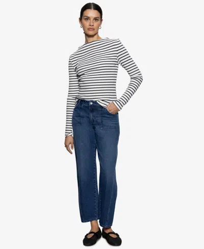 Sanctuary Women's Striped Boat-neck Long-sleeve T-shirt In Chalk,black Stripe