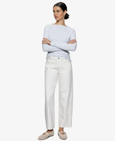 Sanctuary Women's Striped Boat-neck Long-sleeve T-shirt In Sky Blue,white Stripe