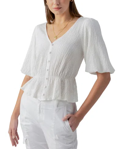 Sanctuary Textured Puff Sleeve Blouse In White