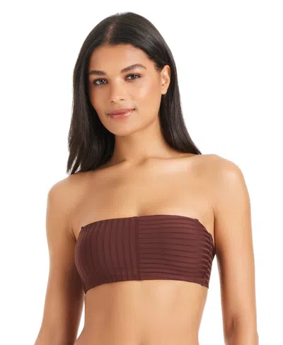 Sanctuary Bandeau Rib Bikini Top In Brown