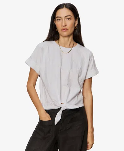 Sanctuary Women's Tie-front Crewneck Short-sleeve T-shirt In White With Embroidery
