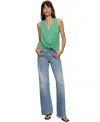 Sanctuary Vacation Textured Tie Front Button-up Tank In Palm