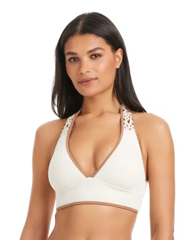Sanctuary Women's V-neck Bikini Halter Top In White