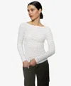 Sanctuary Stretch Mesh Boat Neck Top In Bleached White