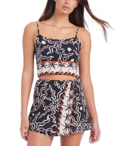 Sanctuary Womens Beach Conversations Cotton Flyaway Tie Back Top Wrap Skort Cover Up In Black