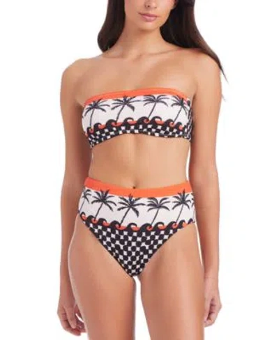 SANCTUARY WOMENS BEACH CONVERSATIONS REVERSIBLE BANDEAU BIKINI TOP REVERSIBLE HIGH RISE BIKINI BOTTOMS
