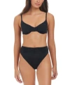 Sanctuary Womens Beach Goddess Excess Shirred Cup Bikini Top High Rise Bikini Bottoms In Black