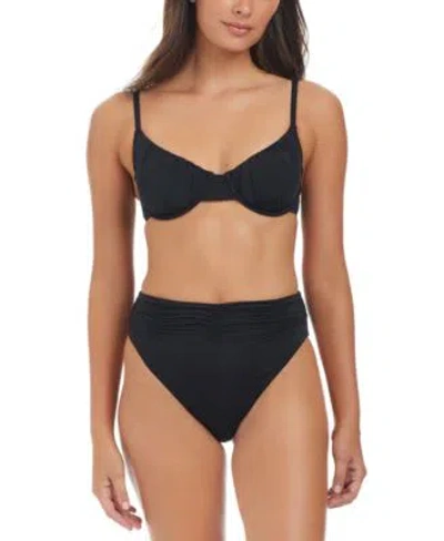 Sanctuary Womens Beach Goddess Excess Shirred Cup Bikini Top High Rise Bikini Bottoms In Black