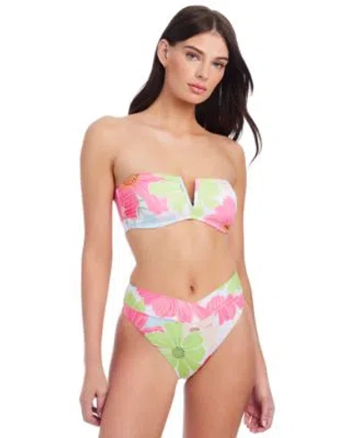 Sanctuary Womens Charming Floral Bandeau Bikini Top V Waist Bottoms In White