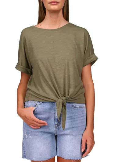 Sanctuary All Day Tie-hem Cuffed T-shirt In Trail Green