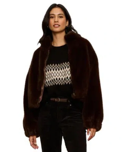 Sanctuary Womens Everest Faux Fur Funnel Neck Zipper Bomber In Brown