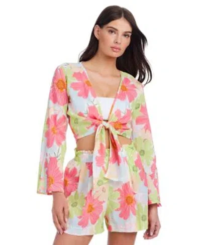 Sanctuary Womens Floral Knot Cover Up Top Paperbag Cover Up Shorts In Pink