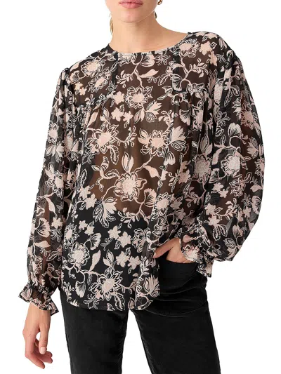 Sanctuary Womens Floral Print Bishop Sleeve Blouse In Beige