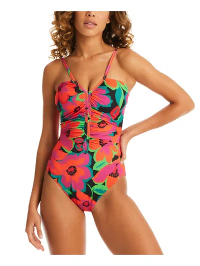 Sanctuary Womens Floral Print Shirred One-piece Swimsuit In Multi