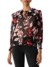 Sanctuary Womens Floral Print Tie Neck Button-down Top In Multi