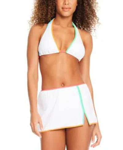 Sanctuary Womens Halter Neck Triangle Bikini High Rise Border Trim Swim Skirt In Summer White