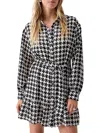 Sanctuary Houndstooth Long Sleeve Recycled Polyester Shirtdress In Multi