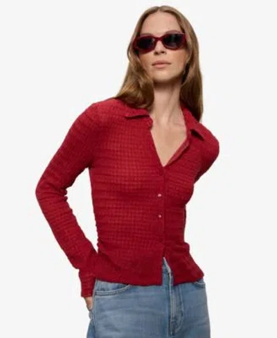 Sanctuary Womens Juno Textured Long Sleeve Spread Collar Shirt In Red Berry