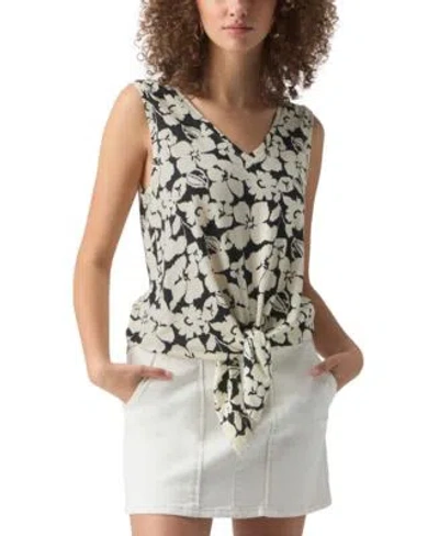 Sanctuary Womens Printed V Neck Sleeveless Tie Hem Tank Top In Black