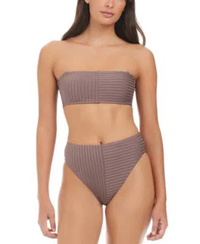 Sanctuary Womens Refresh Rib Bandeau Bikini Top Rib High Leg High Rise Bikini Bottoms In Black