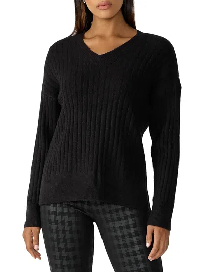 Sanctuary Womens Ribbed V-neck Pullover Sweater In Black