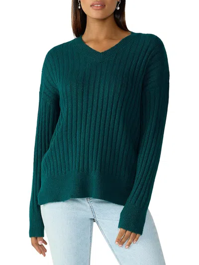 Sanctuary Womens Ribbed V-neck Pullover Sweater In Blue