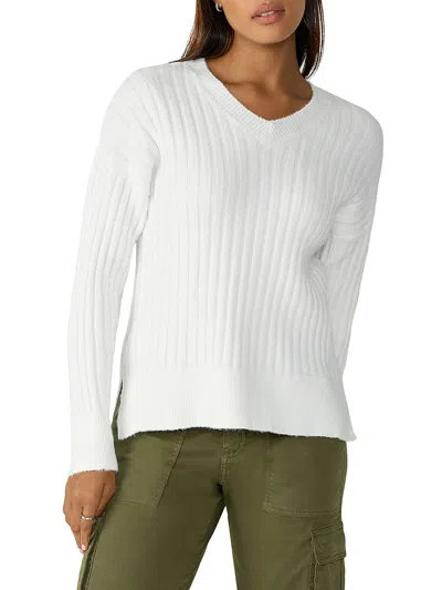 Sanctuary Womens Ribbed V-neck Pullover Sweater In White