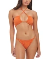 Sanctuary Womens Sands Of Summer Solid Cross Front Bikini Top Double Strap Hipster Bikini Bottoms In Orange Heat