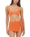 Sanctuary Womens Sands Of Summer Underwire Solid Bikini Top High Rise Solid Swim Skirt In Orange Heat
