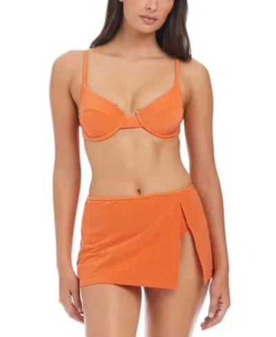 Sanctuary Womens Sands Of Summer Underwire Solid Bikini Top High Rise Solid Swim Skirt In Orange Heat