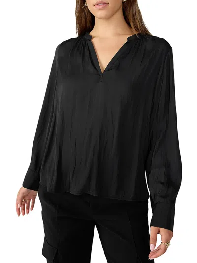 Sanctuary Womens Satin V Neck Blouse In Black