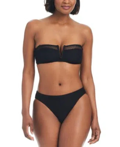 Sanctuary Womens Sea Crochet V Wire Bandeau Bikini Top Hipster Bikini Bottoms In Black