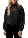 Sanctuary Sheer Volume Metallic Blouse In Black In Black
