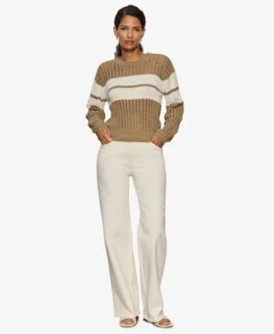 Sanctuary Womens Sporty Openwork Popover Crew Neck Sweater In Multi