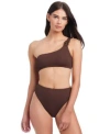 Sanctuary Womens Stay Connected One Shoulder Bikini Top High Leg High Rise Bikini Bottoms In Brown