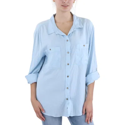 Sanctuary Womens Tencel Front Pockets Button-down Top In Blue