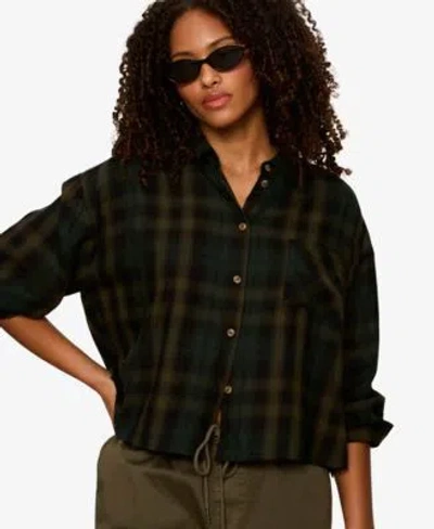 Sanctuary Womens The Autumn Cropped Flannel Button Up Shirt In Forest Plaid