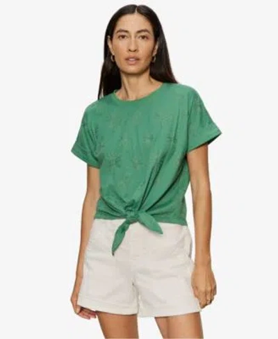 Sanctuary Womens Tie Front Crewneck Short Sleeve T Shirt In Green