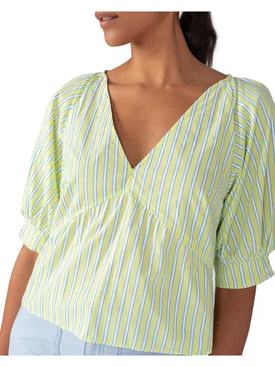 Sanctuary Womens V-neck Striped Blouse In Green