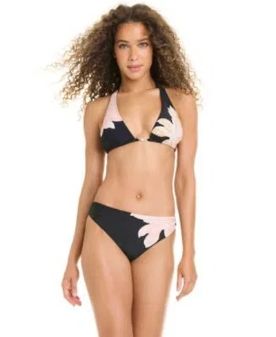 Sanctuary Womens Woodland Flora Halter Neck Bikini Top Side Shirred Hipster Swim Bottoms In Black