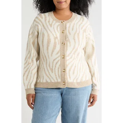 Sanctuary Zebra Print Crewneck Cardigan In Heather White/ Scone Zebra
