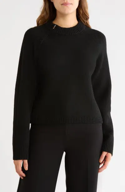 Sanctuary Zip It Crewneck Sweater In Black