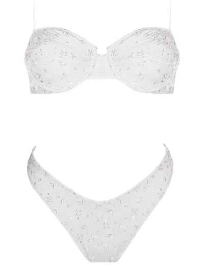 Sand Embroidered Underwire-cup Bikini In White