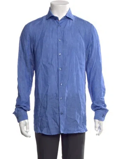 Pre-owned Sand Linen Long Sleeve Shirt In Blue