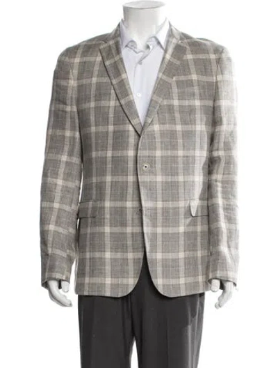 Pre-owned Sand Linen Plaid Print Jacket In Gray