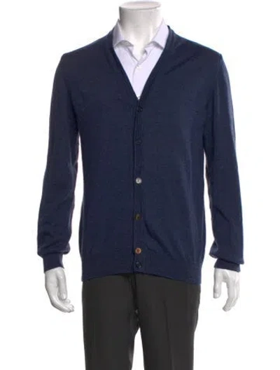 Pre-owned Sand Merino Wool V-neck Cardigan In Blue