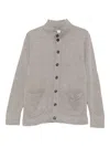 Sand Mock-neck Patch-pocket Cardigan In Gray